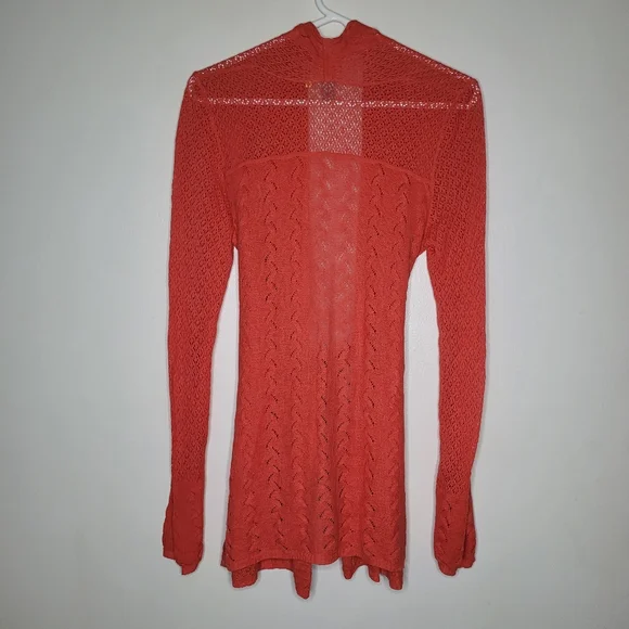 Anthropologie Knitted & Knotted Cardigan Coral Small Linen Blend Lagenlook Beach - Picture 2 of 8